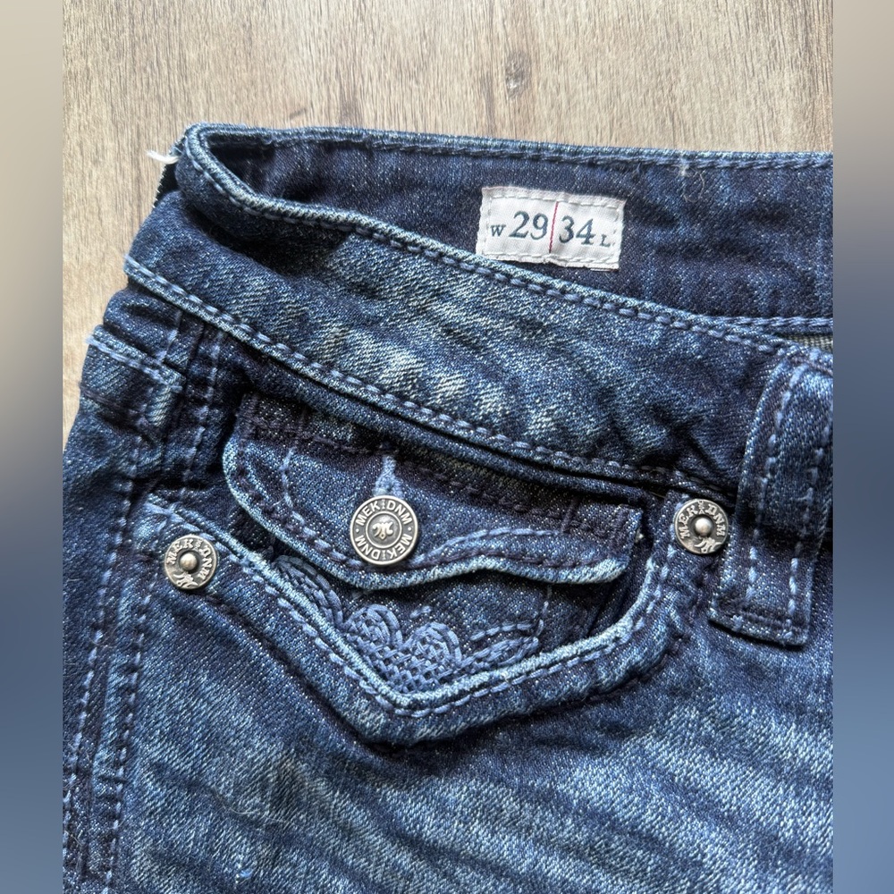 Women’s Y2K Buckle MEK Yokohama Slim Boot Cut Jeans Distressed Wash 29W | 34L - Picture 6 of 9